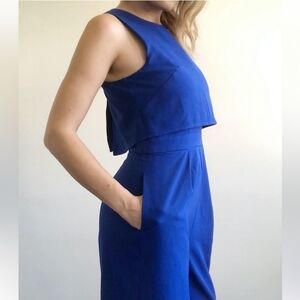Vince Camuto Royal blue jumpsuit with crop top overlay Size 6